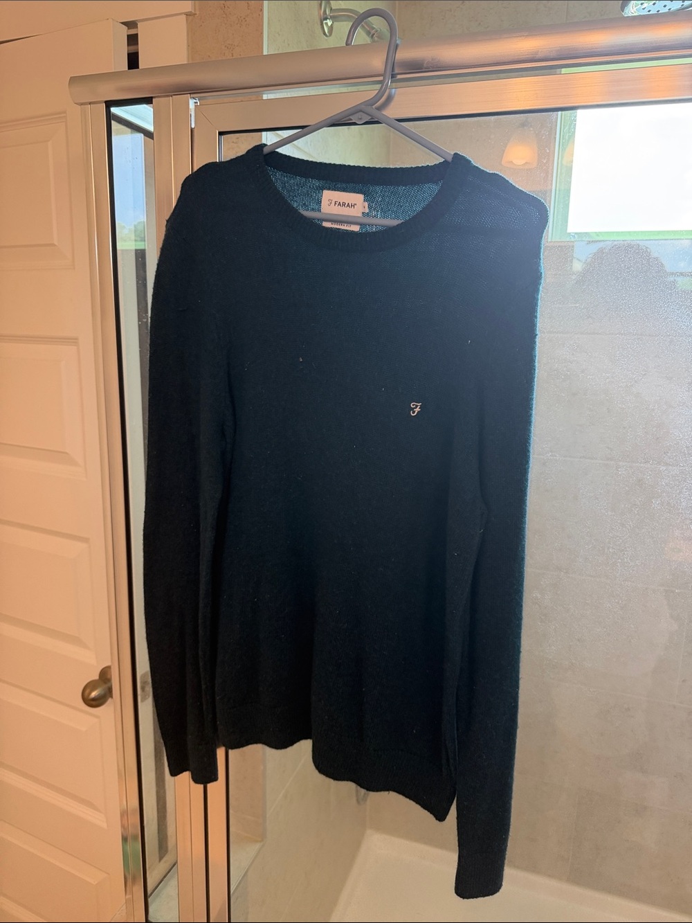 Farah Men's Black Crewneck Sweater with Subtle Embroidered F